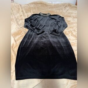 Topshop Velvet Black Long Sleeve Dress with Embellished Collar Women’s 8